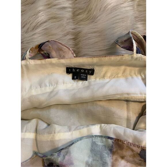 Theory Galla Dress Silk Watercolor Wrapover Bodice Open Back Ruffled Tie Waist 8 - Picture 7 of 14